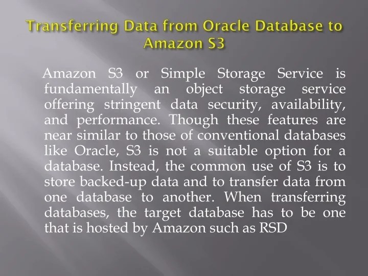 PPT Transferring Data from Oracle Database to Amazon S3 PowerPoint Presentation ID9951565