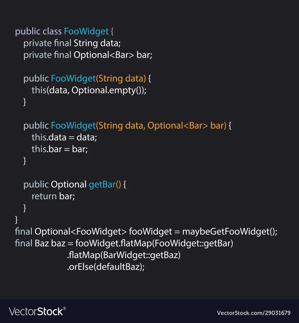 Java code text computer software coding Royalty Free Vector