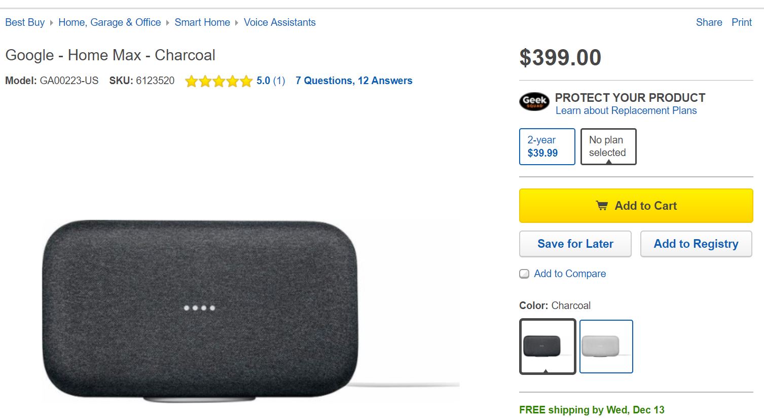 Google Home Max now available from Best Buy and Verizon