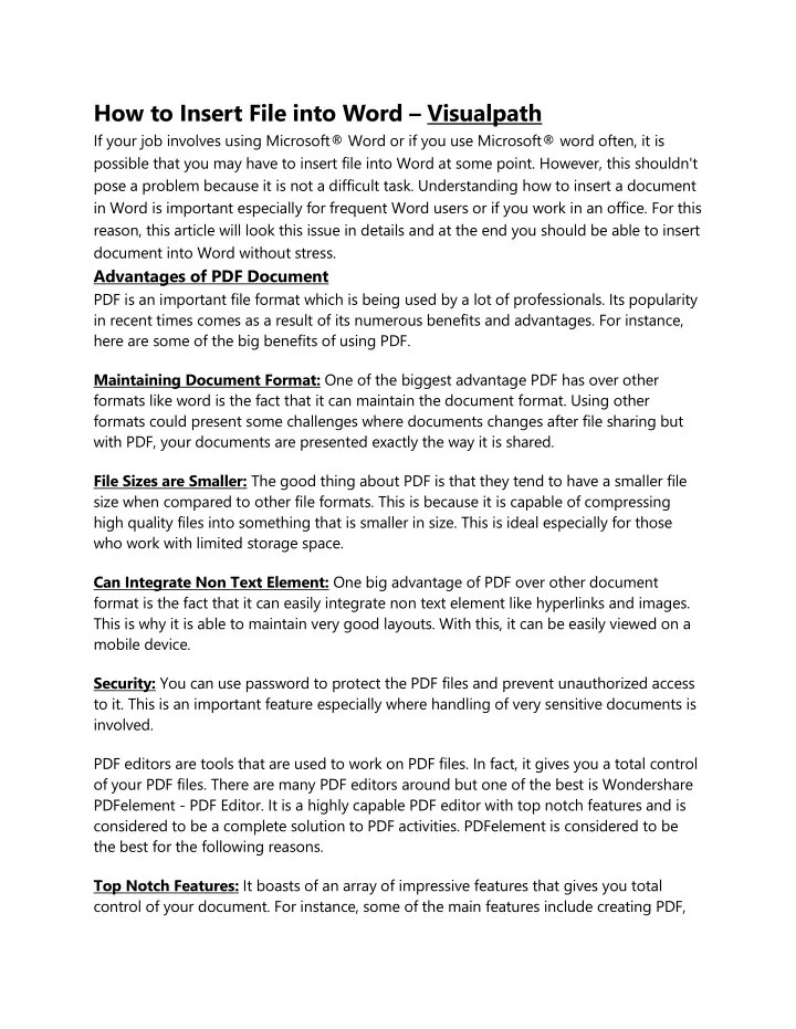 PPT How to Insert File into Word Visualpath PowerPoint Presentation