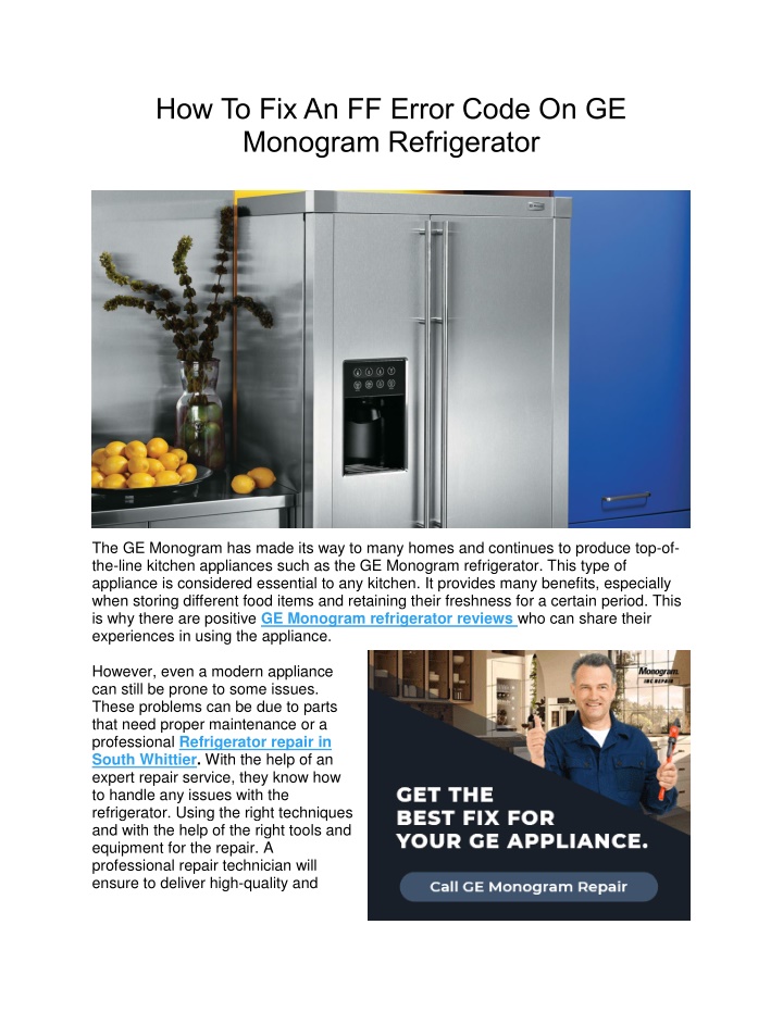 PPT How To Fix An FF Error Code On GE Monogram Refrigerator