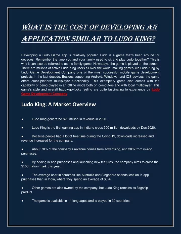 PPT What Is The Cost Of Developing An Application Similar To Ludo