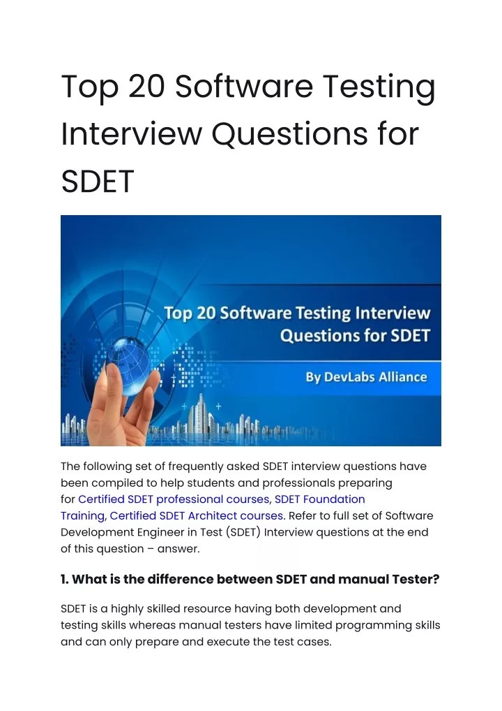 PPT Top 20 Software Testing Interview Questions for SDET PowerPoint