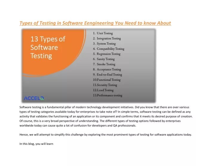 PPT Types of Testing in Software Eengineering You Need to know About
