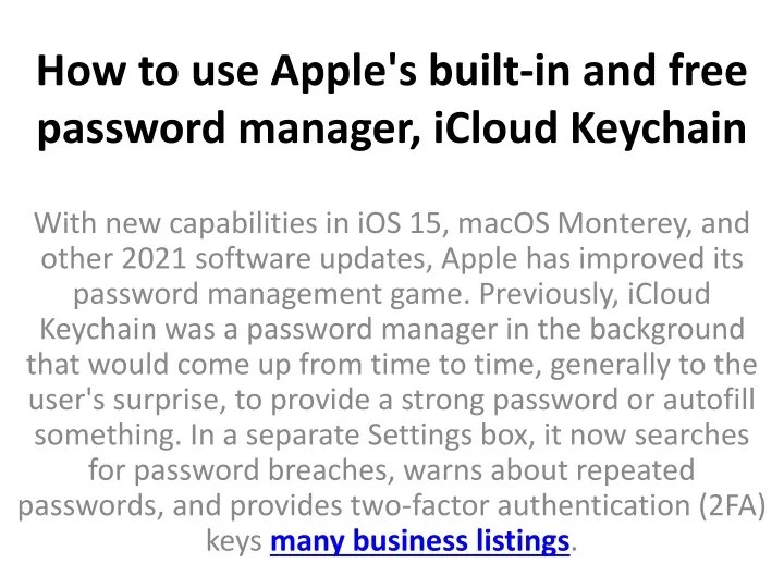 PPT How to use Apple's builtin and free password manager, iCloud