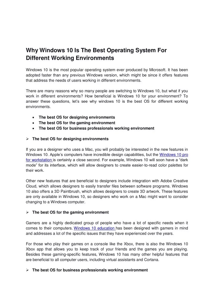 PPT Why Windows 10 Is The Best Operating System For Different Working