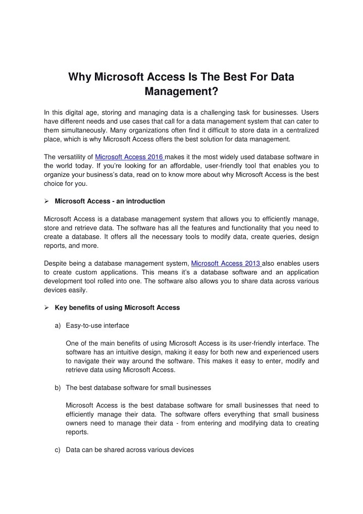 PPT Why Microsoft Access Is The Best For Data Management? PowerPoint