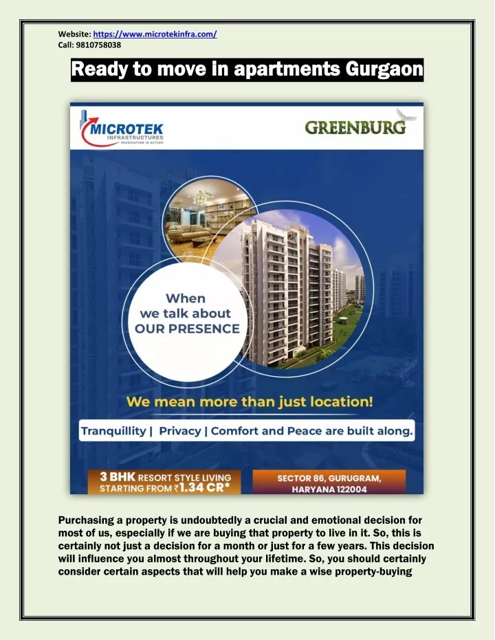 PPT Ready to Move in Apartments Gurgaon Microtek Infrastructures