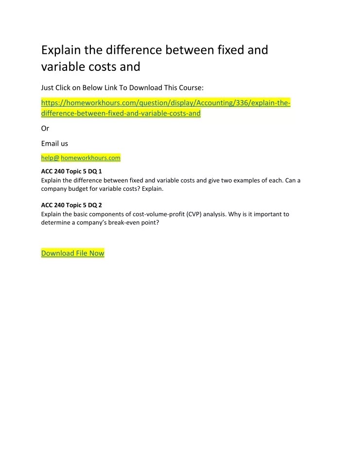 PPT Explain the difference between fixed and variable costs and