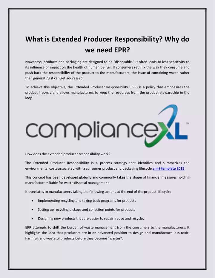 PPT What is Extended Producer Responsibility PowerPoint Presentation