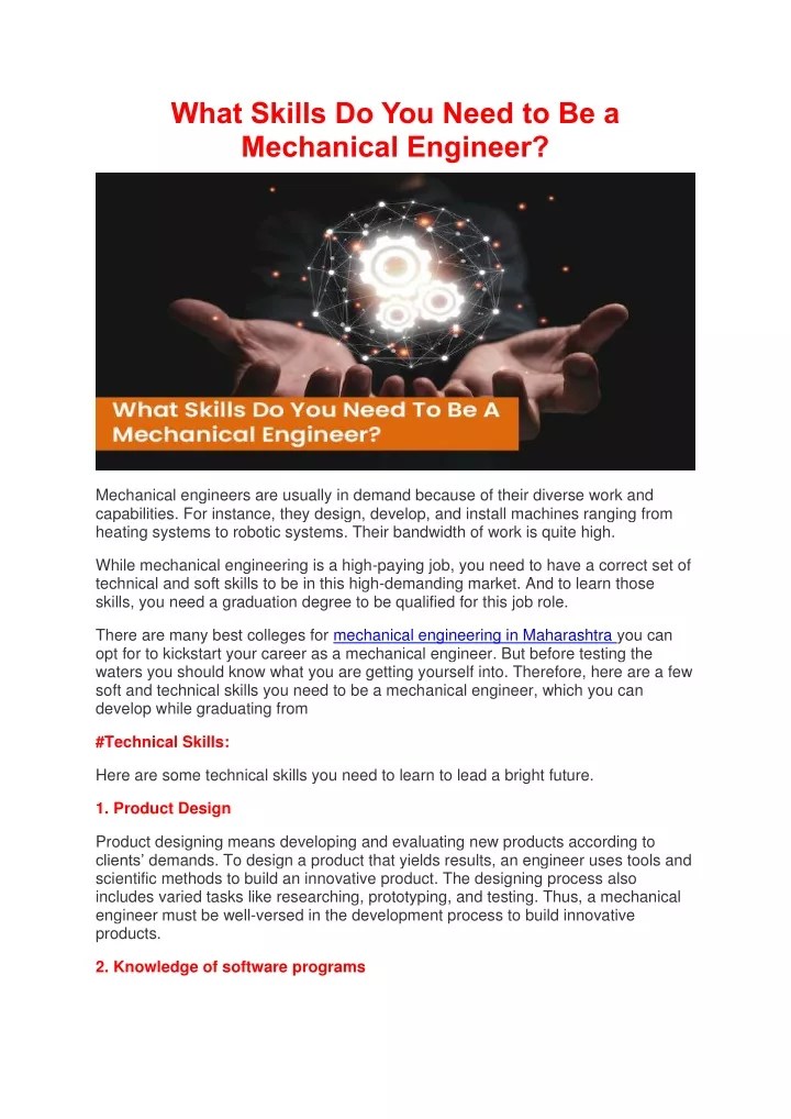 PPT What Skills Do You Need To Be A Mechanical Engineer PowerPoint