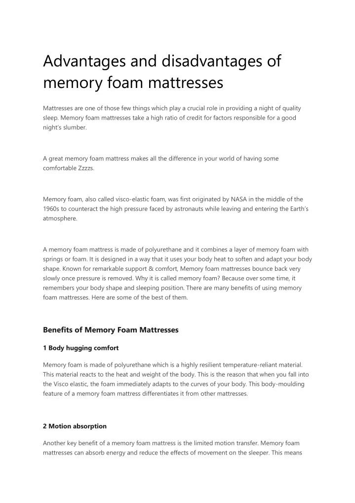 PPT Advantages and disadvantages of memory foam mattresses PowerPoint