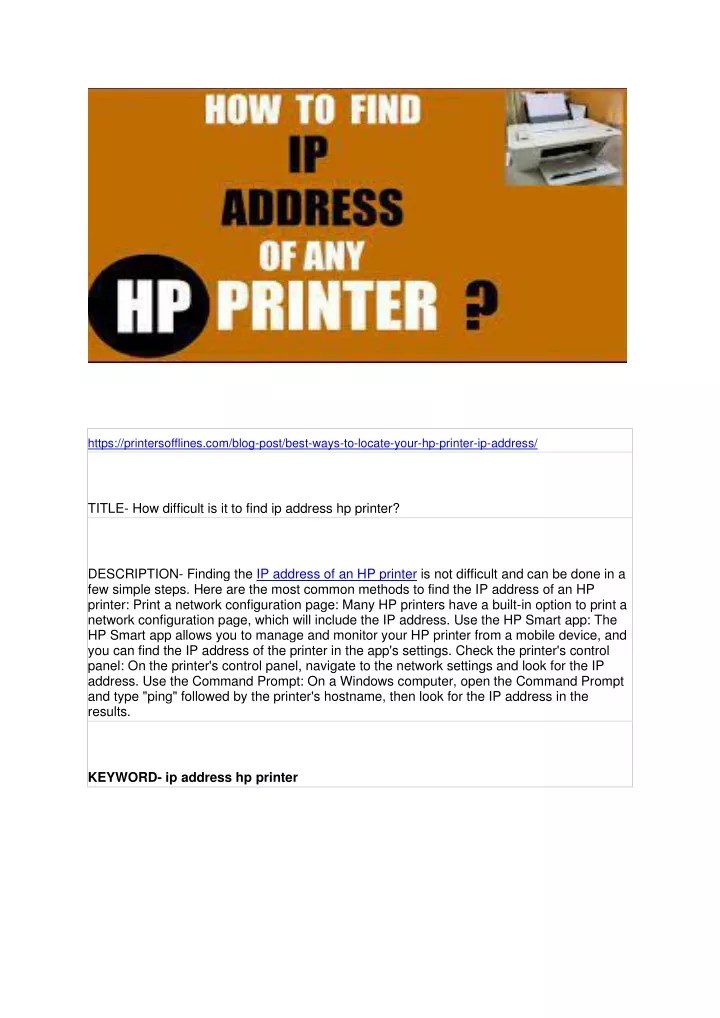 PPT How difficult is it to find ip address hp printer? PowerPoint