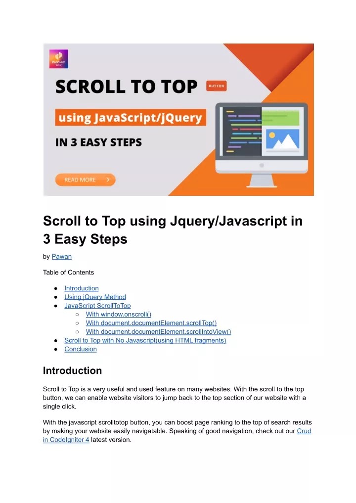 PPT Scroll to Top using Jquery_Javascript in 3 Easy Steps PowerPoint Presentation ID11984817