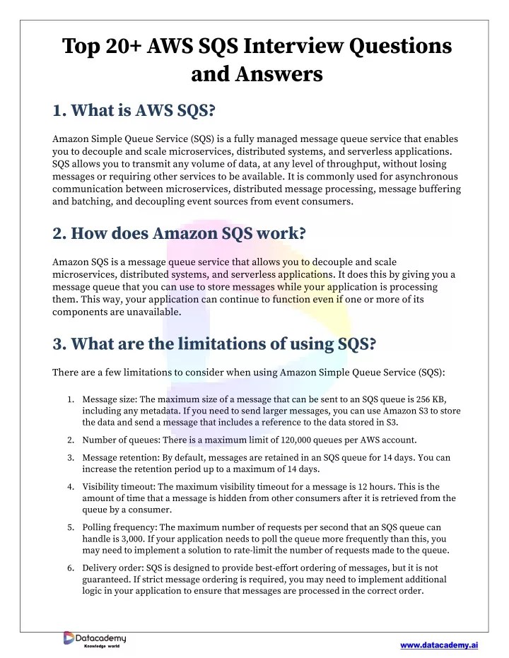 PPT Top 20 AWS SQS Interview Questions and Answers PowerPoint