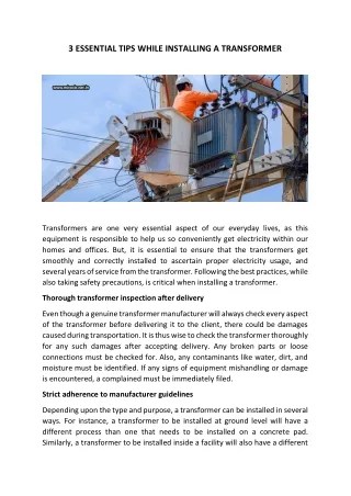 PPT - 3 ESSENTIAL TIPS WHILE INSTALLING A TRANSFORMER PowerPoint