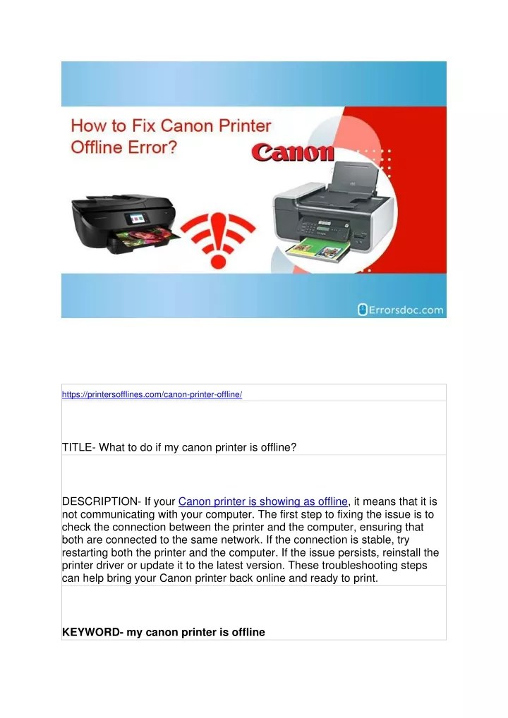 PPT What to do if my canon printer is offline? PowerPoint Presentation ID12028147