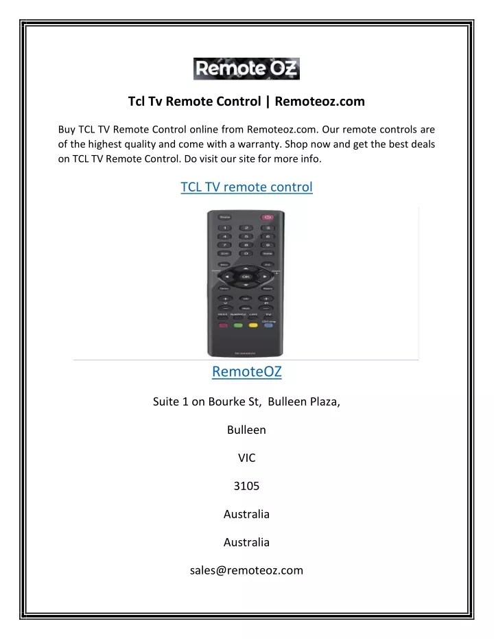 PPT Tcl Tv Remote Control PowerPoint Presentation