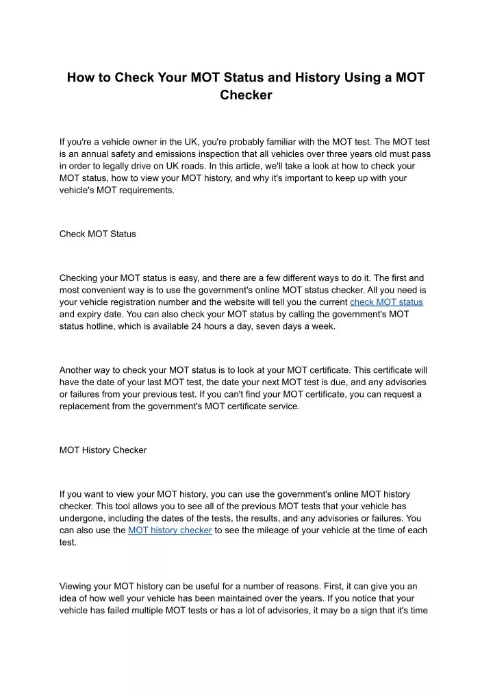 PPT How to Check Your MOT Status and History Using a MOT Checker PowerPoint Presentation ID