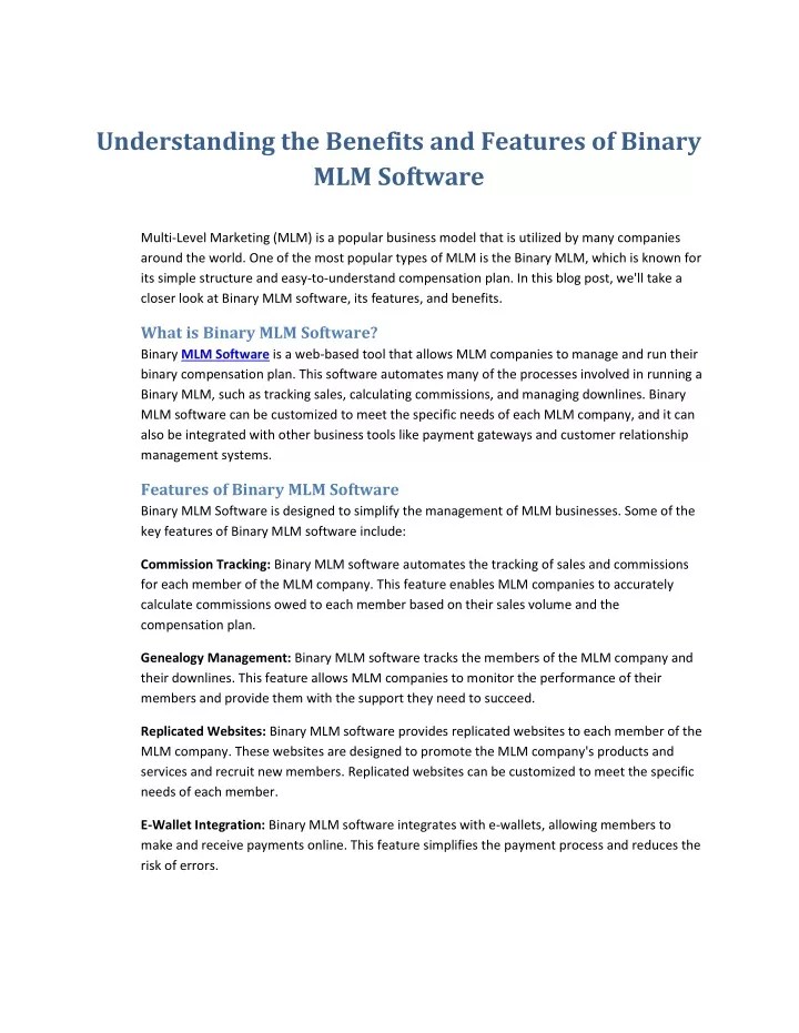 PPT Understanding the Benefits and Features of Binary MLM Software PowerPoint Presentation