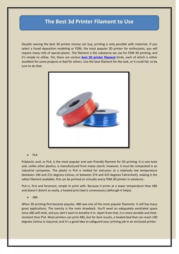 PPT The Best 3d Printer Filament to Use PowerPoint Presentation, free