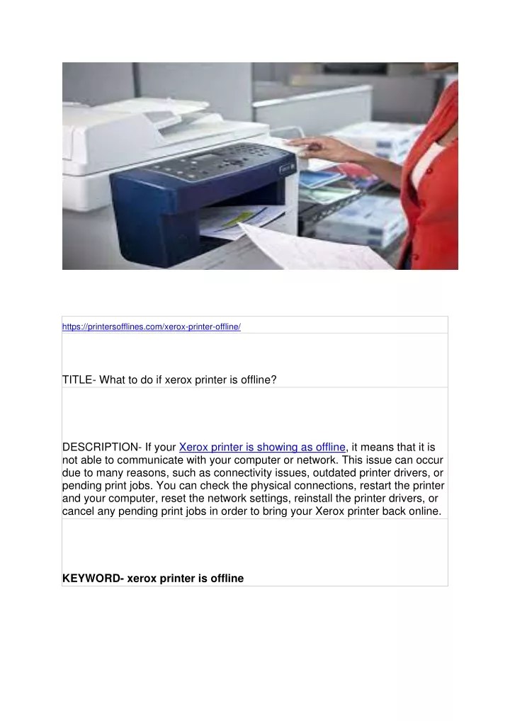 PPT What to do if xerox printer is offline? PowerPoint Presentation
