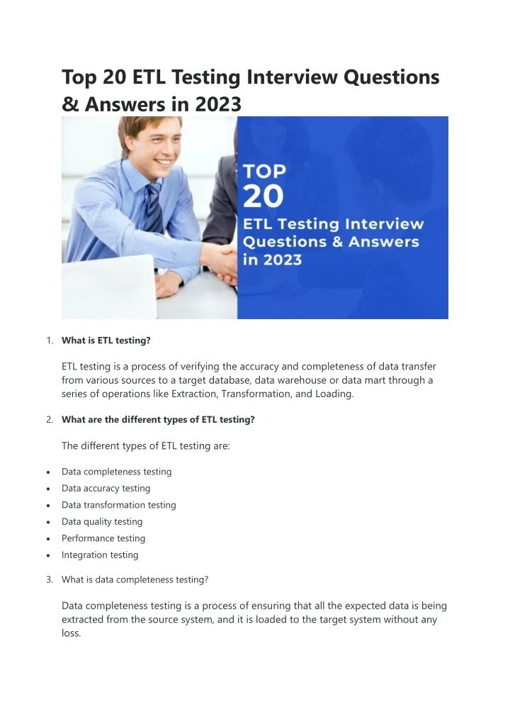 PPT Top 20 ETL Testing Interview Questions PowerPoint Presentation