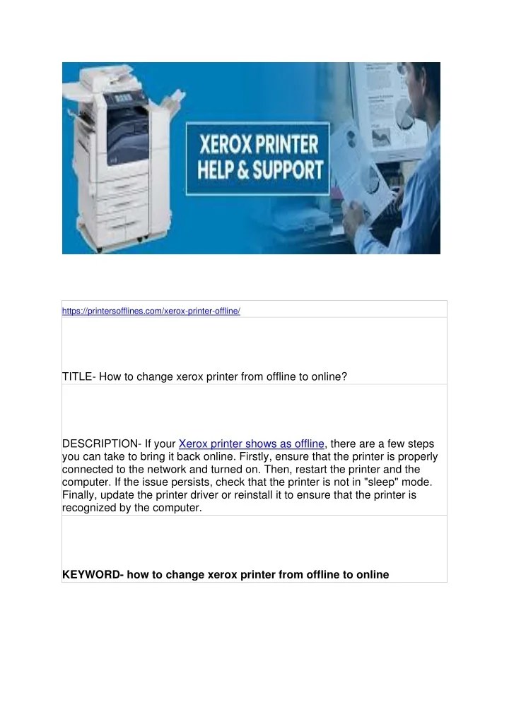 PPT How to change xerox printer from offline to online? PowerPoint