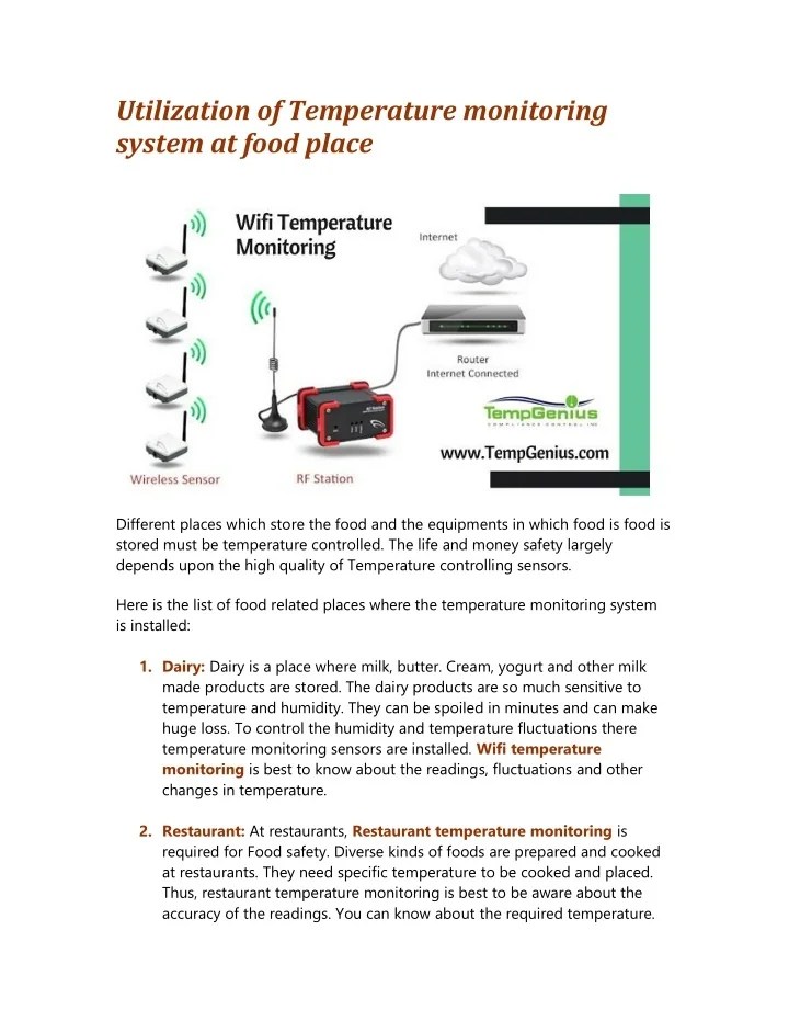 PPT Utilization of Temperature monitoring system at food place