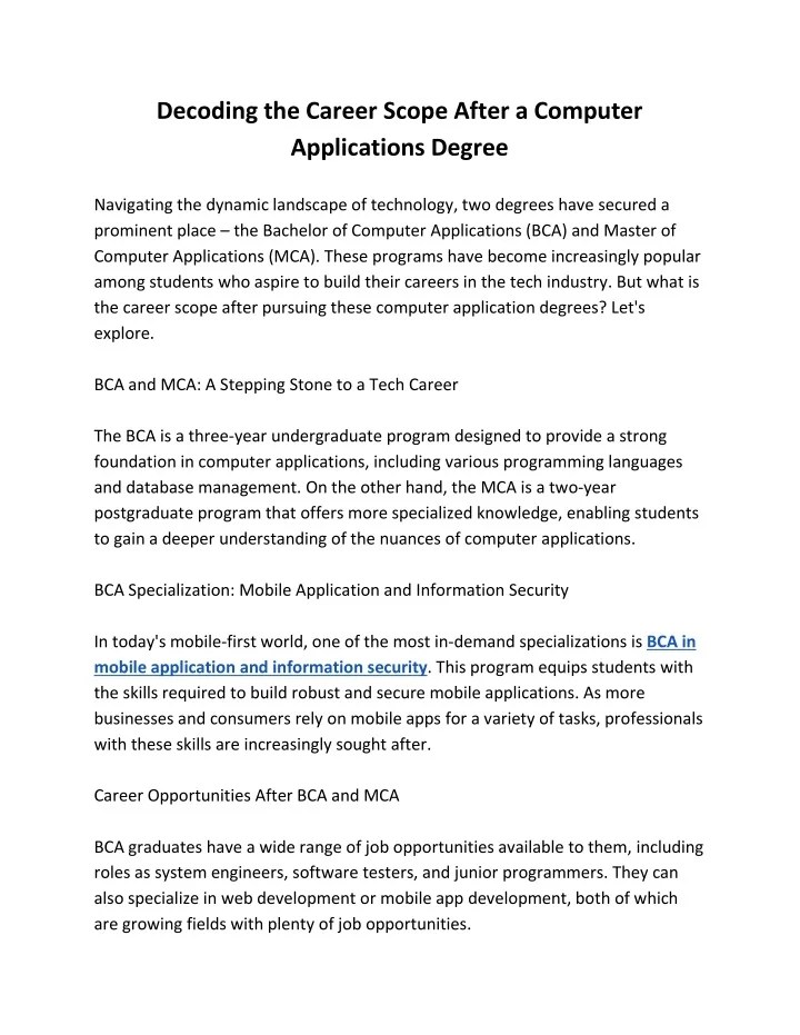PPT Decoding the Career Scope After a Computer Applications Degree