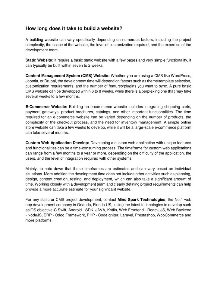 PPT How long does it take to build a website Mindspark technologies