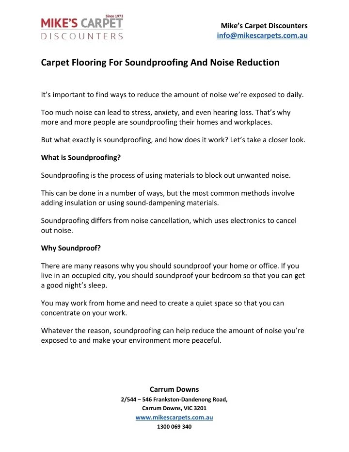 PPT Carpet Flooring For Soundproofing And Noise Reduction PowerPoint