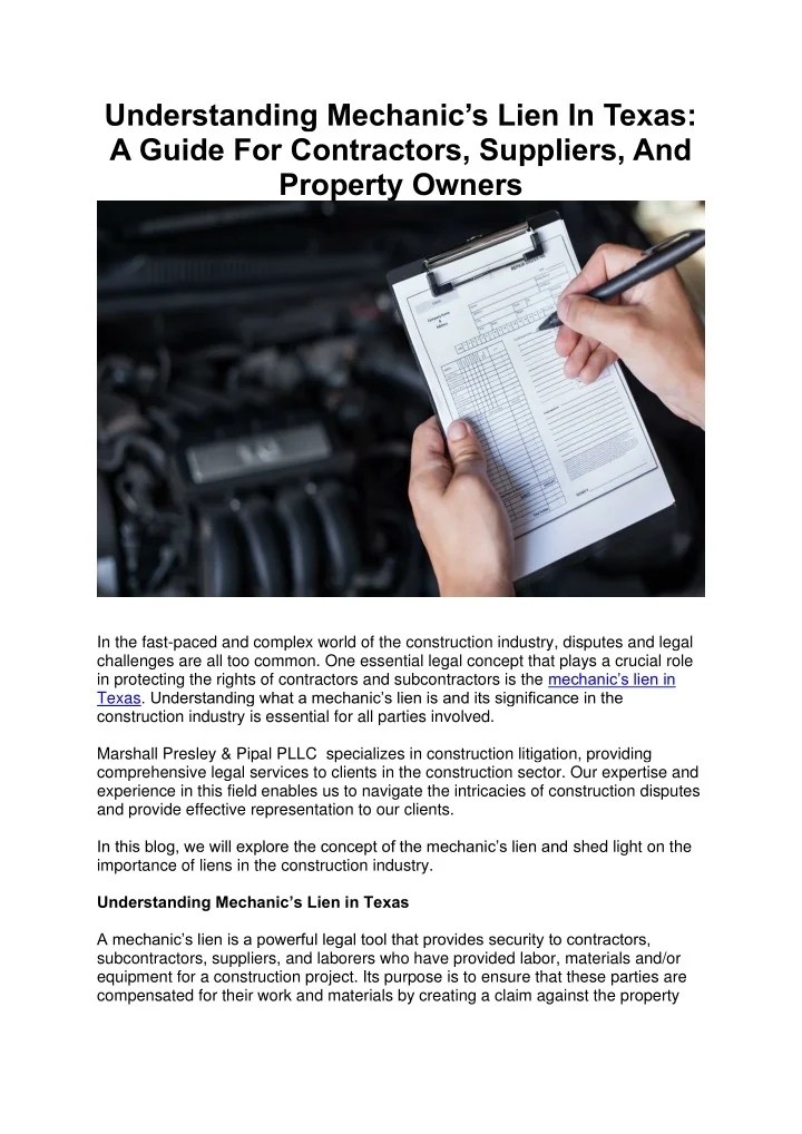 PPT Understanding Mechanic’s Lien In Texas A Guide For Contractors