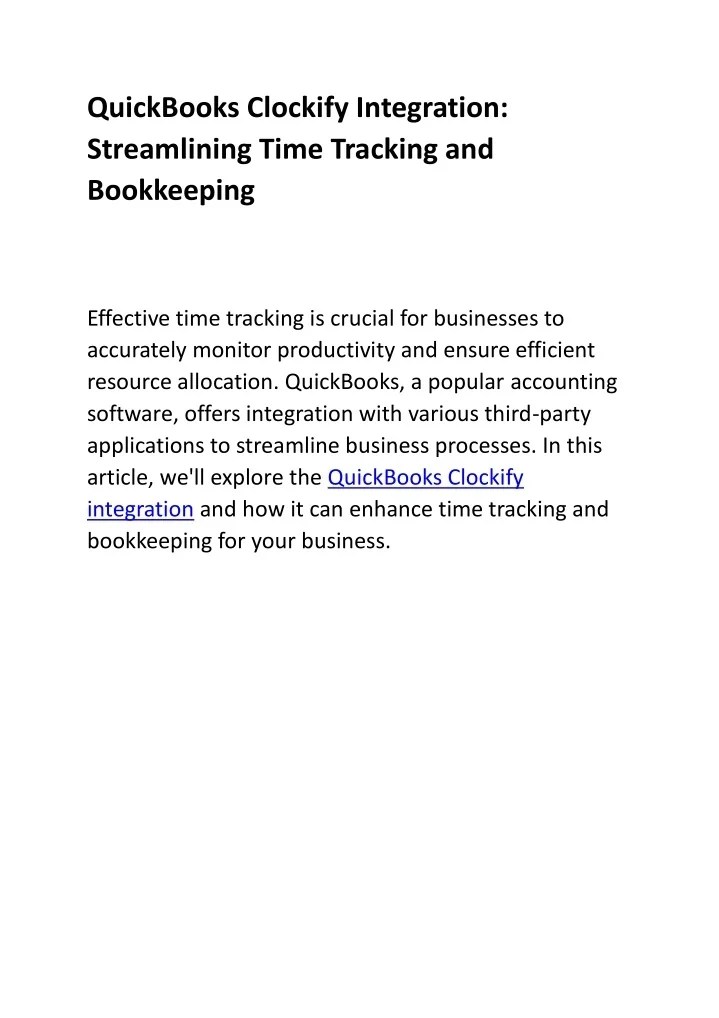 PPT QuickBooks Clockify Integration Streamlining Time Tracking and