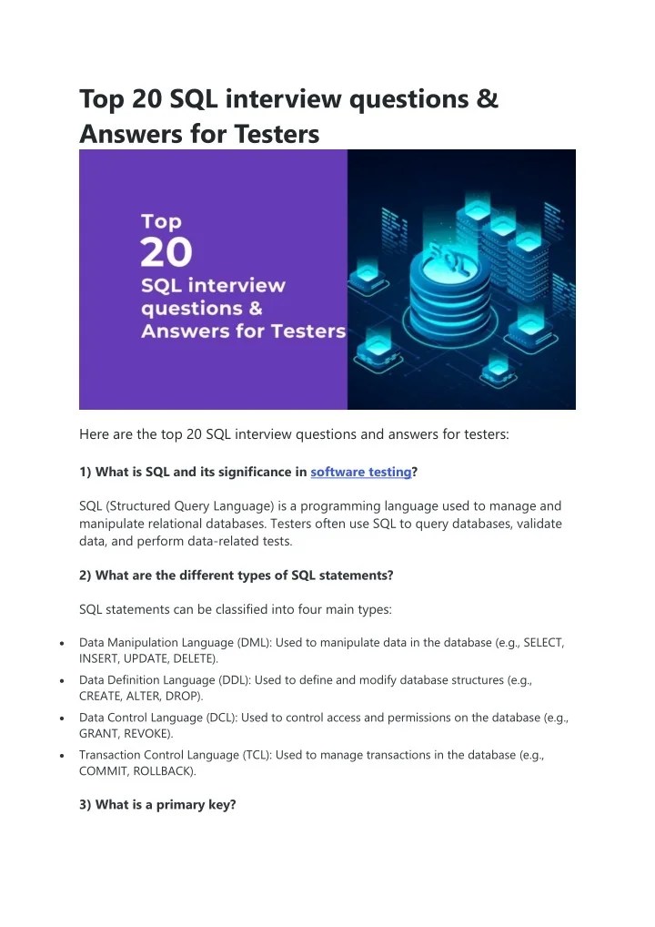PPT Top 20 SQL interview questions PowerPoint Presentation, free