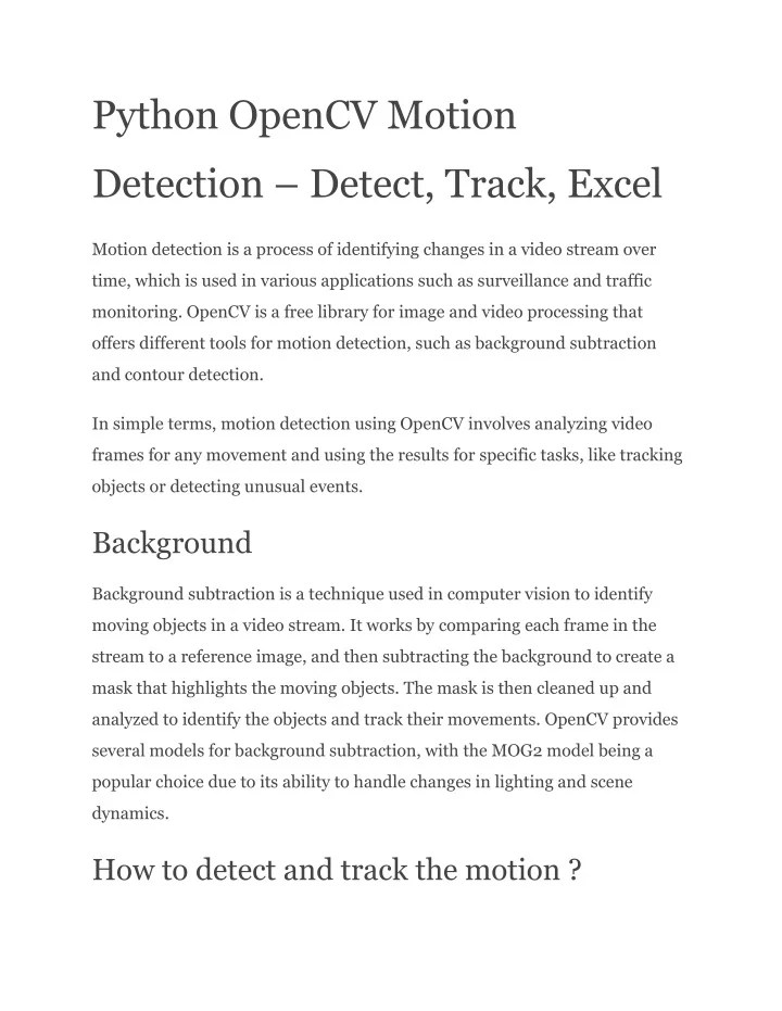 PPT Python OpenCV Motion Detection Detect, Track, Excel PowerPoint