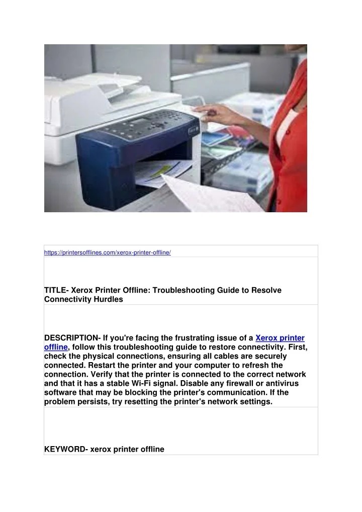 PPT Xerox Printer Offline Troubleshooting Guide to Resolve