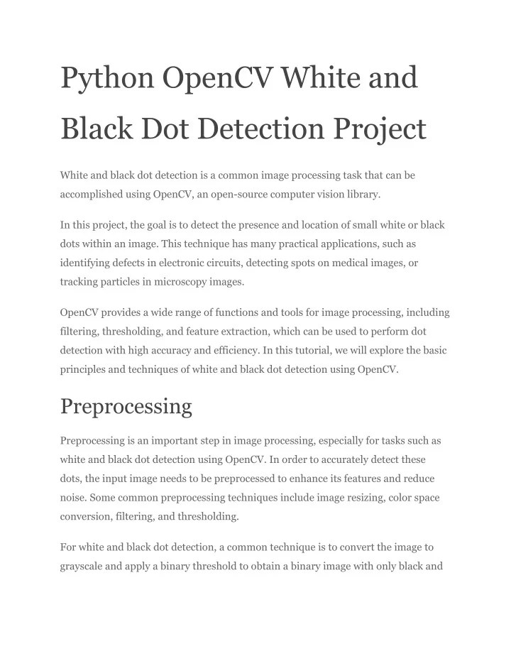 PPT Python OpenCV White and Black Dot Detection Project PowerPoint