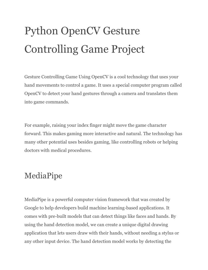 PPT Python OpenCV Gesture Controlling Game Project PowerPoint
