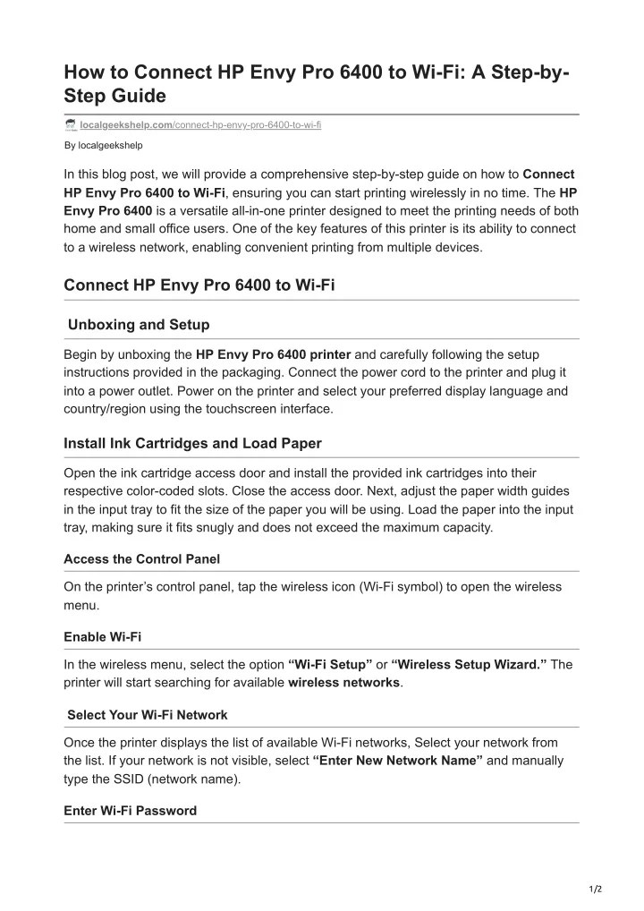 PPT - How to Connect HP Envy Pro 6400 to Wi-Fi PowerPoint Presentation