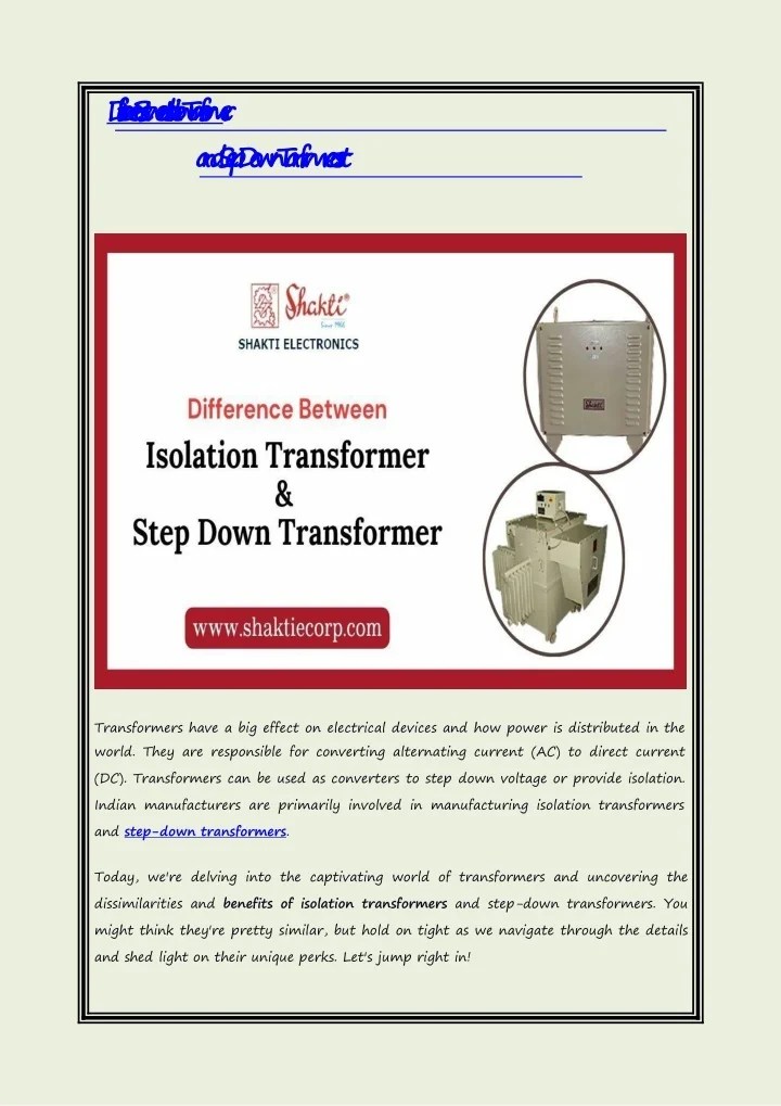 PPT Difference Between Isolation Transformer and Step Down