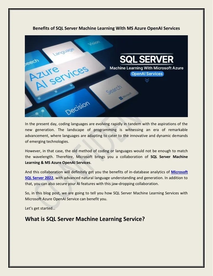 PPT Benefits of SQL Server Machine Learning with MS Azure OpenAI