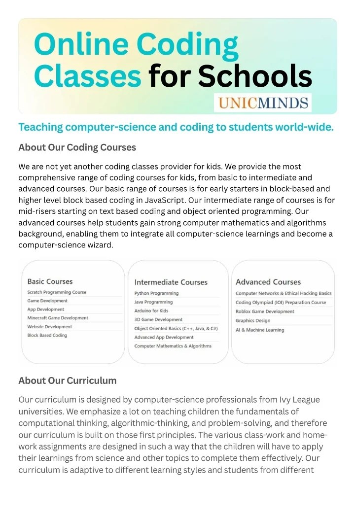 PPT UnicMinds Online Coding Classes for Schools PowerPoint