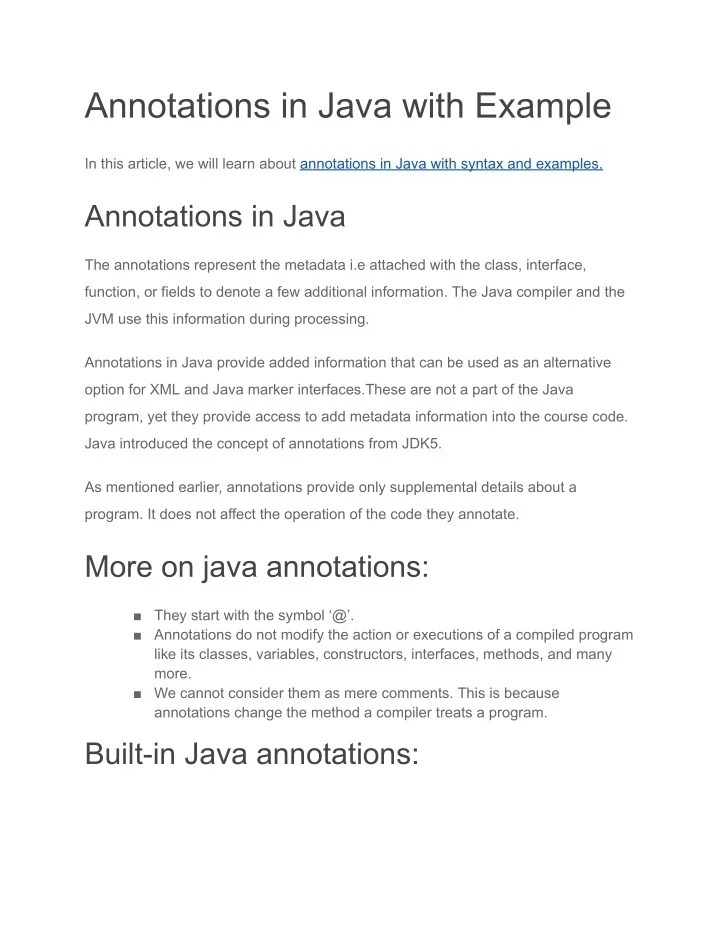 PPT Annotations in Java with Example PowerPoint Presentation, free