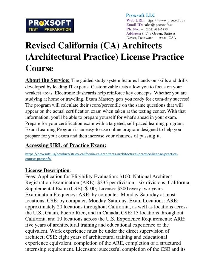PPT Revised California (CA) Architects (Architectural Practice) License Practice Cou