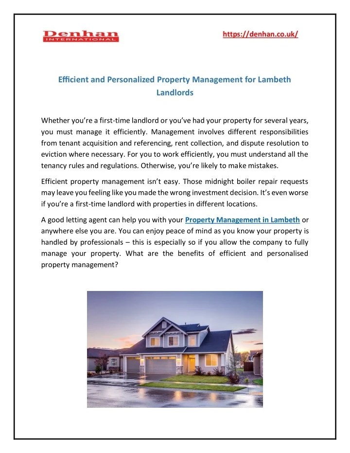 PPT Efficient and Personalized Property Management for Lambeth