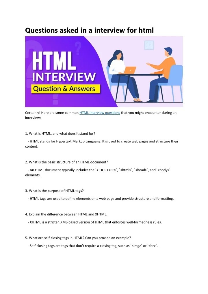 PPT Questions asked in a interview for html PowerPoint Presentation