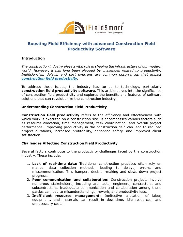 PPT Boosting Field Efficiency with advanced Construction Field