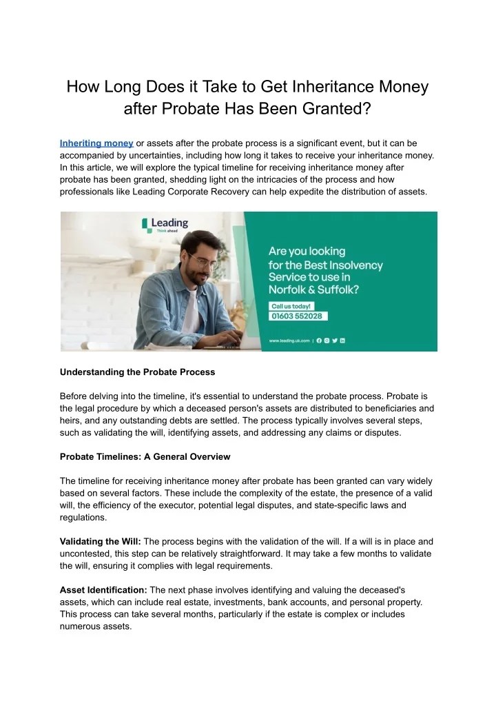 PPT How Long Does it Take to Get Inheritance Money after Probate Has Been Granted (1) leading