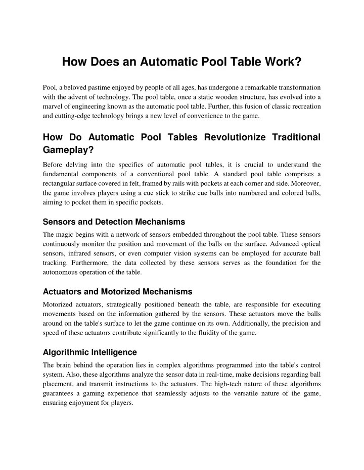 PPT How Does an Automatic Pool Table Work PowerPoint Presentation